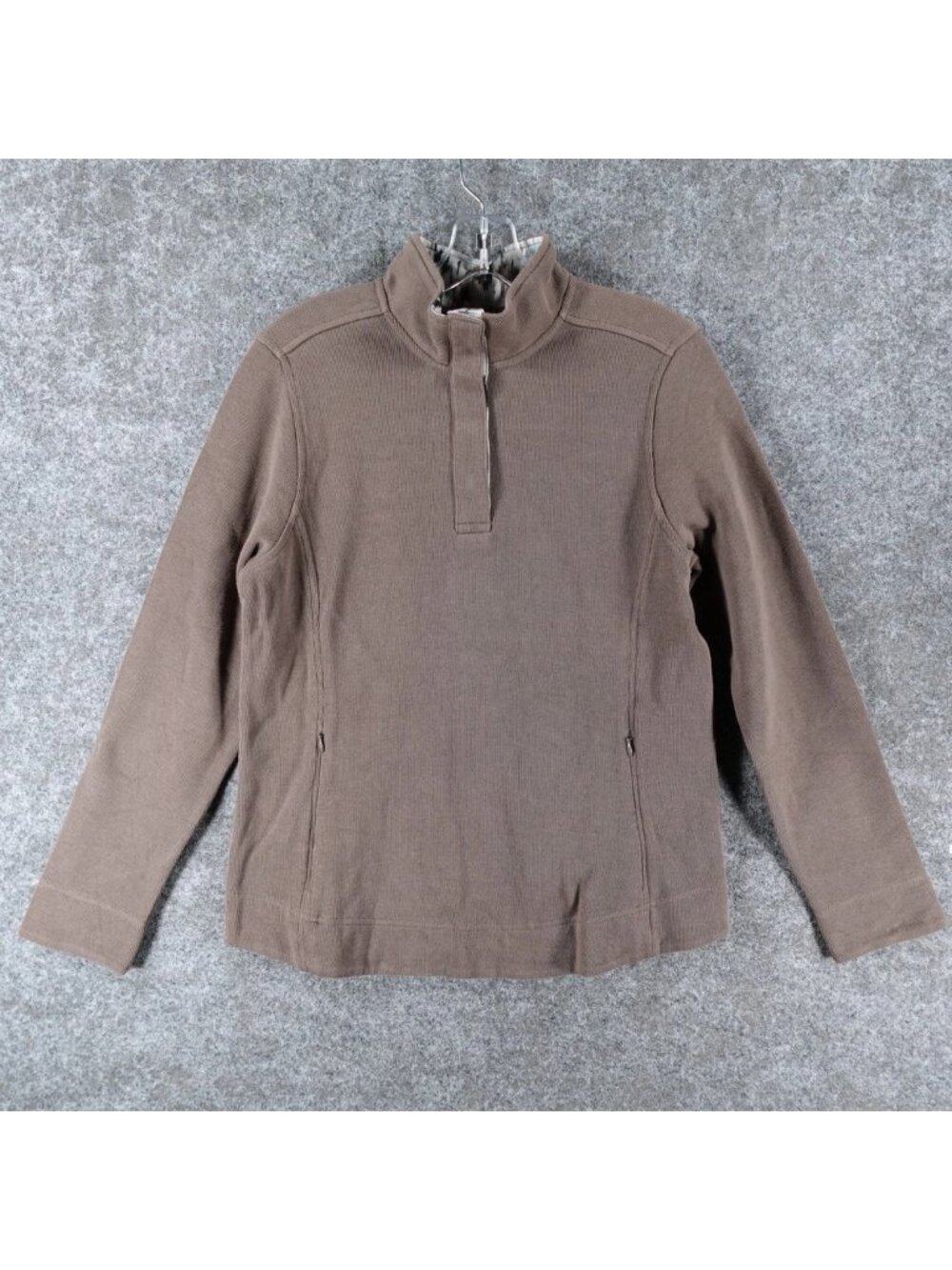 Orvis Pullover Sweatshirt‎ Womens S Taupe Signature Print-Trim Snap Classic Fit